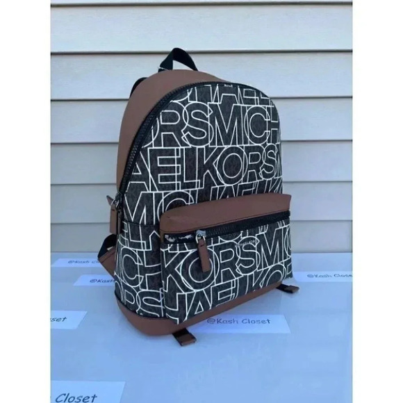 Michael Kors MK Cooper Graphic Logo Backpack- Brown/Black - Picture 1 of 12